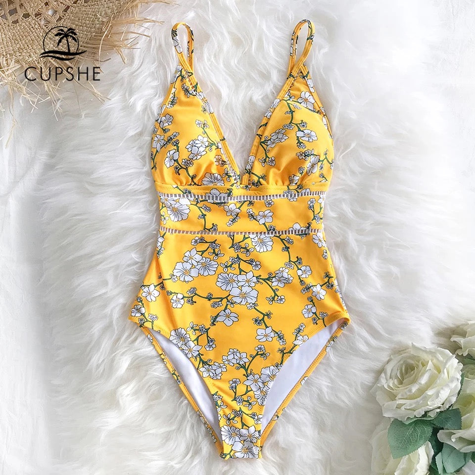 Yellow Floral One Piece