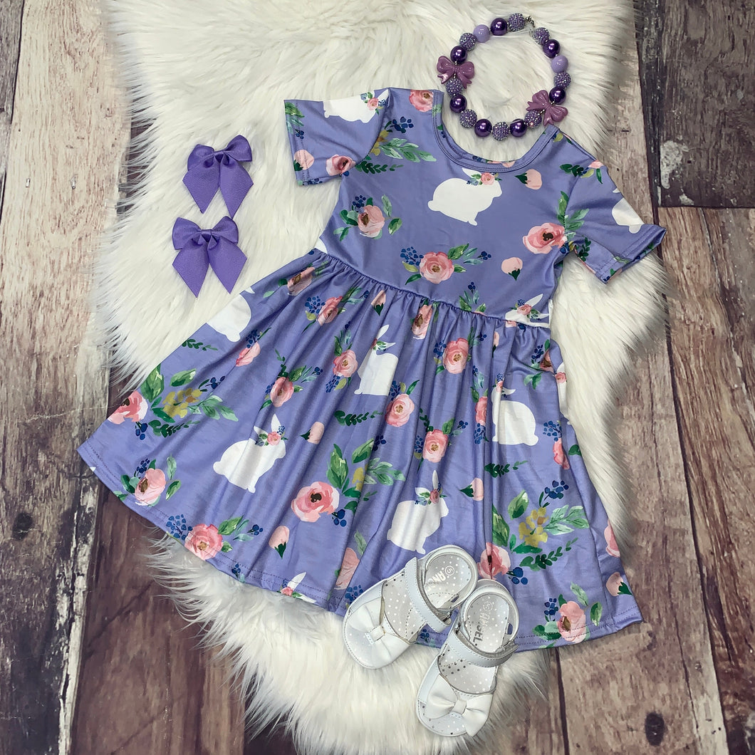 White Cotton Tail Purple Mid-Twirl Dress