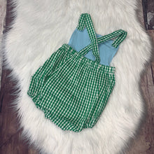 Embroidered Tractor Green Checkered Bubble Romper