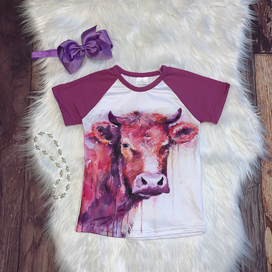 Girl's Purple Raglan - Cow
