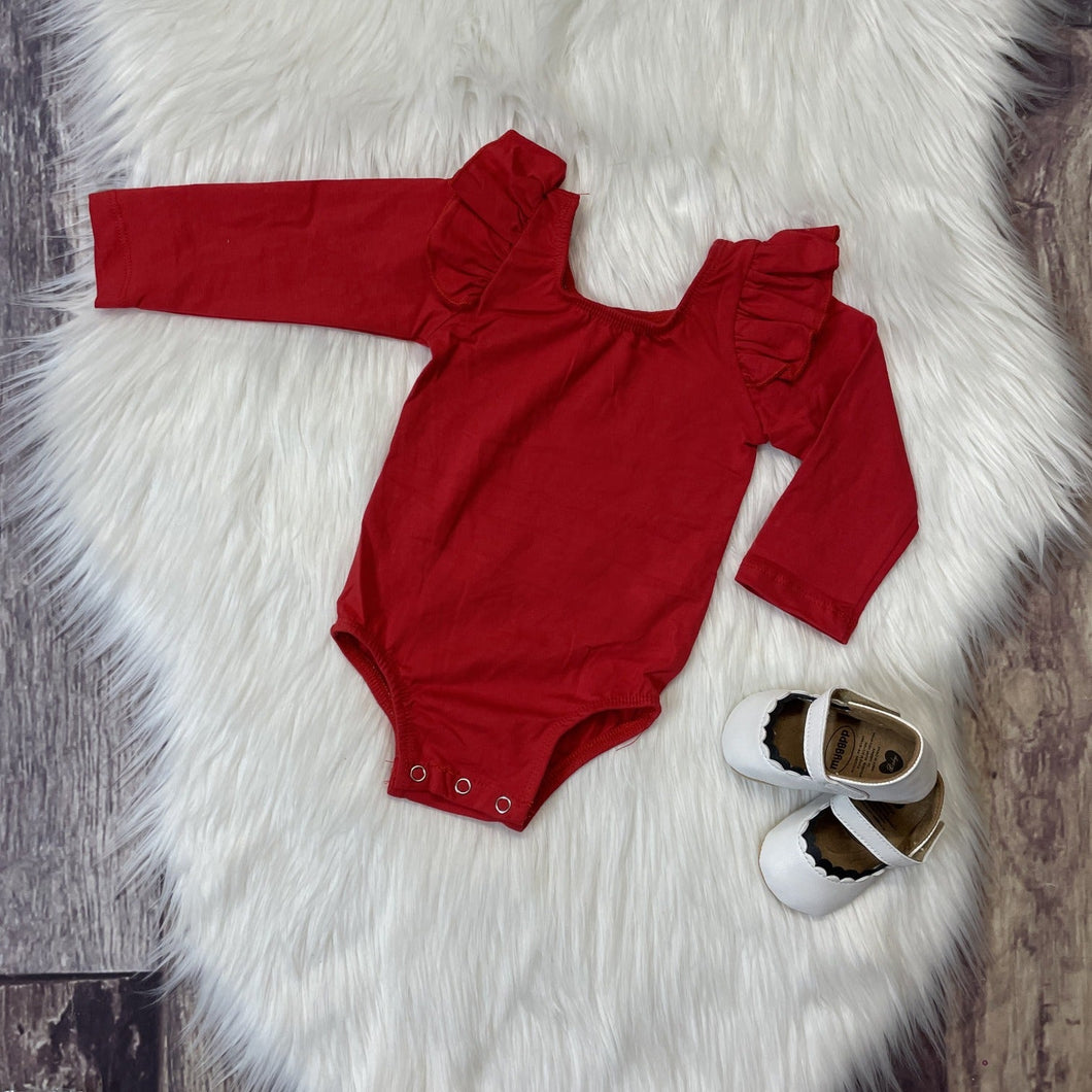 Knit Cotton Long Sleeve Leotard - Red