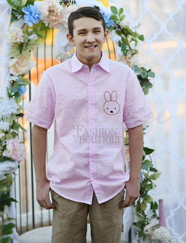 Royal Bunny Blossoms Boys Button Down (Pink or Blue)