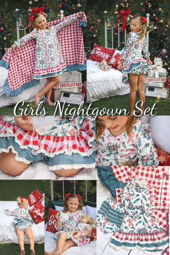 2021 Vintage Christmas Family PJS- Girls Gown sets & Dolly too